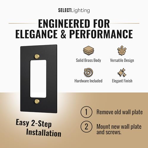 SELECT 1-Gang Solid Brass Wall Plate Cover, Black w/Brass Accessories - color: Black with Brass, size: 1 Gang, style: Wall Plate