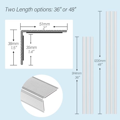 5-Pack 48 Inch Aluminum Peel and Stick Stair Nosing Matte Silver Staircase Step Treads Anti-Slip Stair Edge Protector, Waterproof Self Adhesive Stair Nose Molding Trim for Outdoor & Indoor - color: Matte Silver, size: 48 Inch