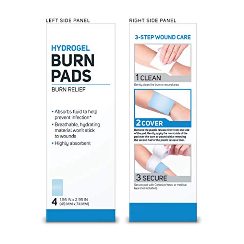 Care Science Hydrogel Burn Dressing, Sterile Pads for Burn Relief, 4 Count