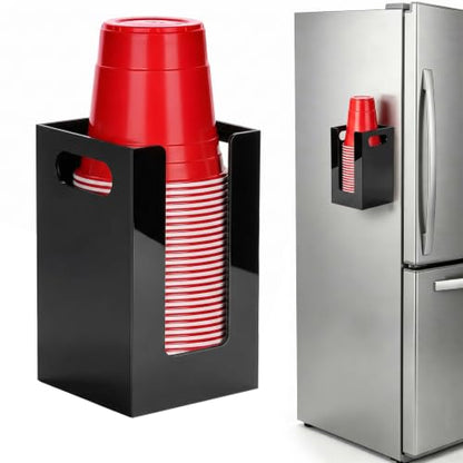 Cup Dispenser, Wall Mount Cup Holder Fits Cups Up to 18 oz - color: Large, Black