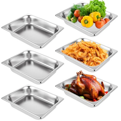 QTLCOHD 6 Pack Stainless Steel Half Size Hotel Pans, 1/2 Inch 2.5 Inch Deep - size: 2.5 Inch