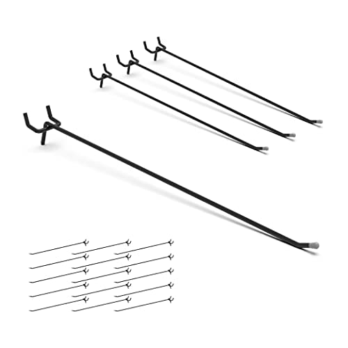 HUHOLE 25 Pack 12 Inch Black Pegboard L Hooks for 1/4 Inch Pegboard - size: 12 Inch