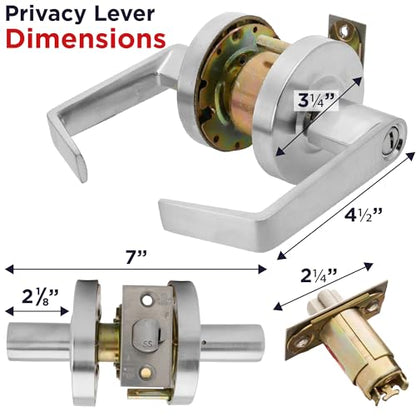 Heavy Duty Commercial Bathroom Door Handle with Lock | Privacy Commercial Door Locks | Grade 2 Restroom Lever | For Offices & Industrial Use | UL CUL & ADA – Nickel Chrome Finish – ANSI A156.2 - size: Privacy (Bathroom)