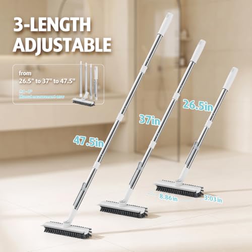 AIR U+ Floor Scrub Brush with Long Handle, 4 in 1 Floor Scrubber & Squeegee - color: White
