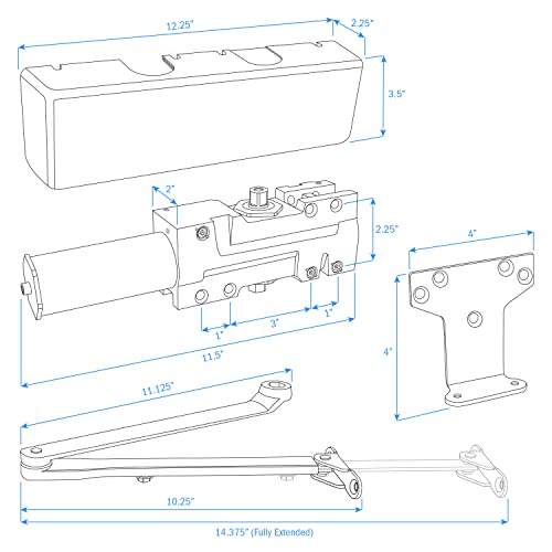 Nuk3y 4400 Series Grade 1 Cast Iron Door Closer, Multi-Mount, Adjustable Size 1-6, ADA Compliant, UL Listed (Duronotic)