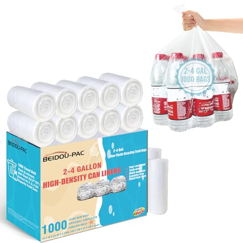 BEIDOU-PAC 2-4 Gallon Trash Bags, 1000 Count Bulk Value Pack, Clear Plastic Recycling Bags, Small Multi-purpose Garbage Bags for Business Home Bathroom Kitchen Commercial and Industrial - style: 2-4 Gallon |1000 Count(Value Pack)