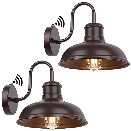 2-Pack Dusk to Dawn Outdoor Wall Sconces, Farmhouse Outside Lighting Gooseneck Barn Lights, Oil Rubbed Bronze Exterior Wall Lights, Anti-Rust Waterproof Outdoor Light for House Porch Garage Entryway - color: Oil-Rubbed Bronze, size: 10.5 inch