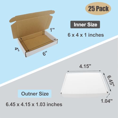 6x4x1 Boxes for Shpping Mailing, 25 Pack Small White Mailer Box Flat Corrugated Cardboard Packaging Gift Boxes Bulk Cheap Literature Mailers for Small Business - size: 6"x4"x1", style: 25 Pack - White