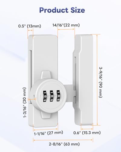 Sliding Barn Door Lock, 3-Digit Password Locks, White - color: White