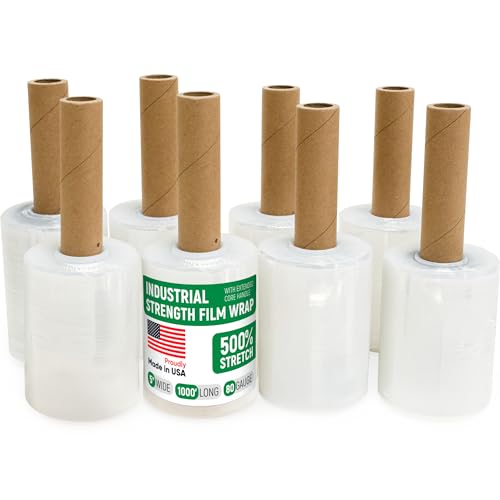 5" x 1000' Industrial Strength Stretch Wrap with Extended Handle, Pack of 8 - size: Pack of 8