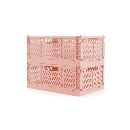 2 Pack Stackable Storage Crates, Plastic Foldable Baskets Small Pink - color: Pink, size: Small: 11.8" x 7.8" x 4.7"
