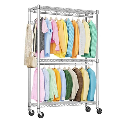 IZEUK Heavy Duty Rolling Garment Rack Wire Clothes Rack for Hanging Clothes (Chrome, 3 Tier with 2 Rod, 15.7" D x 45.3" W x 79.6" H) - color: Chrome, size: 3 Tier with 2 Rods, 15.7"D x 45.3"W x 79.6"H
