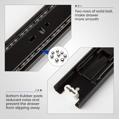 LONTAN 1 Pair Black Side Mount Drawer Slides 16 Inch Heavy Duty Rails - color: Black, size: 16 Inch - Drawer Slide