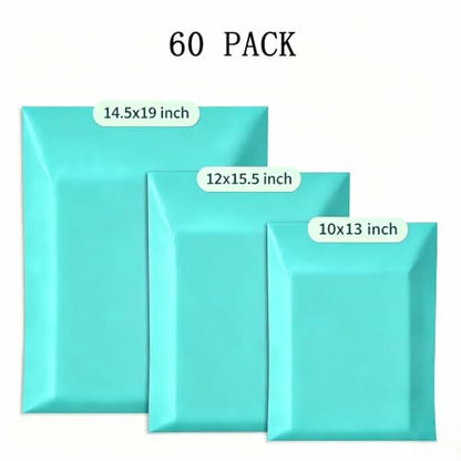 Teal Poly Mailers Variety Size 60 Pack 10x13",12x15.5", 14.5x19", Not Padded - color: teal, size: 10x13" & 12x15.5" & 14.5x19"