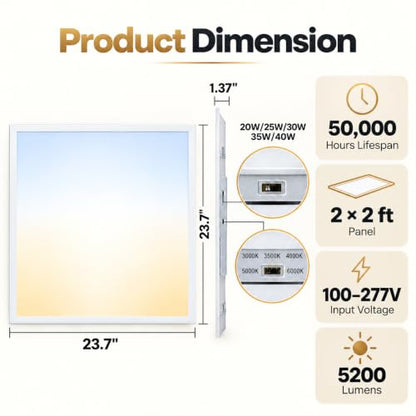 2x2 LED Flat Panel Light 2 Pack, 5200LM, 40W, Drop Ceiling Fixture - color: 2x2, size: 2 Pack