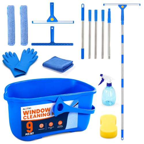 ALOTIKI 9Pcs Window Cleaning Kit with 3 Gal Cleaning Bucket & 81" Squeegee