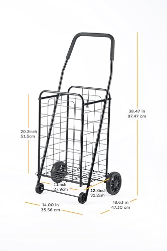 Whitmor Foldable Utility Shopping Cart with Wheels, Heavy Duty Metal Grocery Cart, Portable Foam Handle, Rolling Collapsible Trolley for Groceries, Laundry, Storage, Black - size: 18.63"L x 14"W x 38.47"H