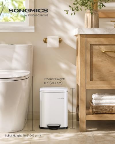 SONGMICS 1.3 Gallon (5 L) Trash Can, Stainless Steel, Step-On Pedal - color: White, size: 1.3 Gal.