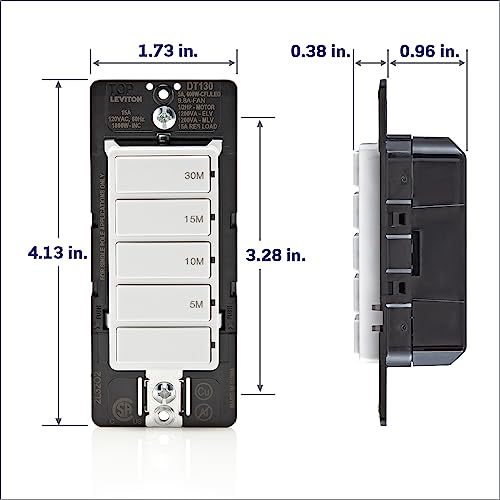 Leviton Countdown Timer Switch for Bathroom Fan and Household Lights,5-10-15-30 min,No Neutral Required,Single Pole,15A,1/2 HP/9.8A Fan/Motor,DT130-1LW,White,(Pack of 10) - size: 15 Amp (Pack of 10)