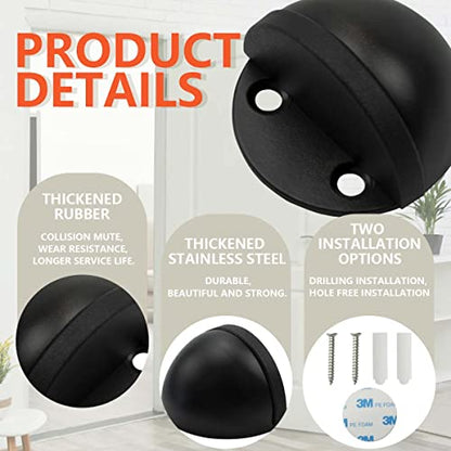 SANATO 8 Pack Black Low Dome Floor Mounted Stainless Steel Door Stop Door Stopper with Black Rubber - size: 8 Pack Arch