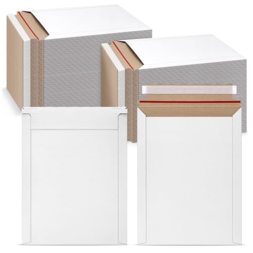 Packbabol 50 Pack White Rigid Mailers, 9"x12" Self Seal Document Mailer Stay Flat Cardboard Mailers Shipping Envelopes for Mailing Semi-Rigid and CD,Photos，Document - size: White 9"x12"-50Pc