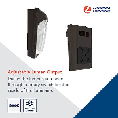 Lithonia Lighting 7.5" Mini LED Wall Pack Outdoor Light Fixture, Building Wall Light, Adjustable Lumens, 5000K Daylight, MVOLT 120-277V, IP65, Glass Lens, Bronze (TWX1 LED ALO 50K MVOLT DDBTXD) - color: Adjustable Lumens | 5000K Daylight, size: 12" H x 7.