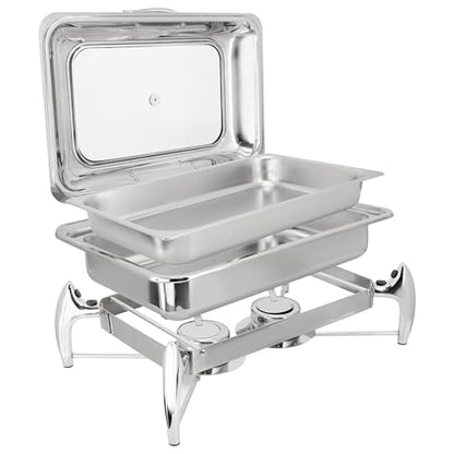MegaChef 9.5Quart Rectangle Stainless Steel Professional Chafing Dish/Food Warmer/Buffet Server Tray w/Hinged Lid & Window for Entertaining/Catering/Large Gatherings (9.5 Quart Rectabgle w/Window) - size: 9.5 Quart Rectabgle w/ Window