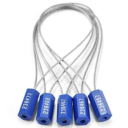 Pull-Tite Steel Security Cable Wire Seals Numbered Anti-Tamper Security Tags Self-Locking Shipping Padlock (Blue, Pack of 50pcs)