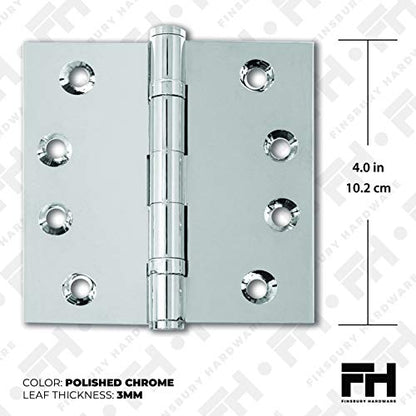 Solid Brass Chrome Door Hinge Heavy Duty Ball Bearing Shiny Silver 4x4 Inch - Set of 3 Hinges (Polished Chrome) - color: Polished Chrome