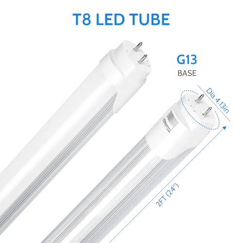 LightingWill LED T8 Light Tube 2FT, Natural White 4000K, Dual-End Powered Ballast Bypass, 1000Lumens 10W (24W Fluorescent Equivalent), Frosted Cover, AC85-265V Lighting Tube Fixtures, 4 Pack - color: Natural White, size: 2FT-4 Pack