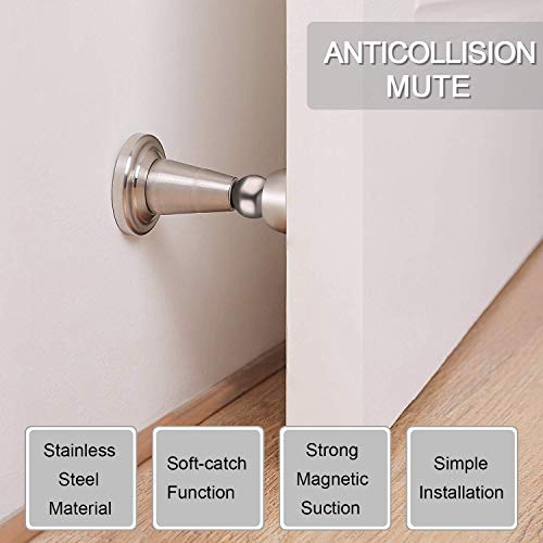 Blulu 1 Pack Magnetic Door Stopper Soft-Catch Stainless Steel Magnetic Door Catch Heavy Duty Wall Mounted & Floor Mounted Doorstops Holder for Keeping Open, Silver