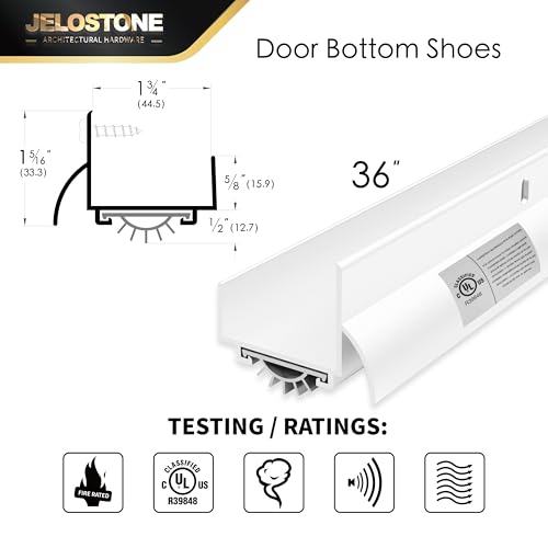 36" U-Shaped Aluminum Door Bottom Shoes with Drip Cap (White) - Fire Rated - 1-3/4"W x 1-5/16"H - Weather Stripping Seal for Exterior Doors, Vinyl Insert, Powder Coated JS-216DV - color: White Powder Coated, size: 1-3/4"W x 1-5/16"H x 36"L