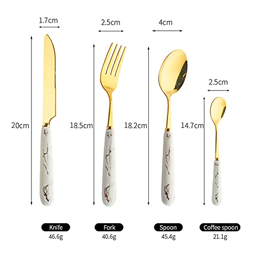 24-Piece Gilded Stainless Steel Flatware Set,Kitchen Utensil Tableware Cutlery Set Service for 6, Steak Cutlery Set for Home and Restaurant (White)… - color: White