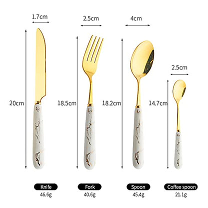 24-Piece Gilded Stainless Steel Flatware Set,Kitchen Utensil Tableware Cutlery Set Service for 6, Steak Cutlery Set for Home and Restaurant (White)… - color: White