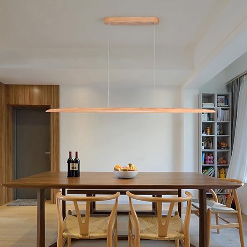 YISDESIGN 51" 36W Wood LED Linear Pendant Light Fixture Led Dining Room Light Dimmable Hanging Light Fixture for Dining Room Kitchen Island Pool Table Lights Natural Ash - color: Natural Ash, size: 51in