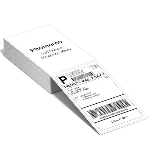 Phomemo 4x6 Thermal Shipping Labels 250 PCS Fanfold Labels for Address Mail - color: White, size: 4"x6"250