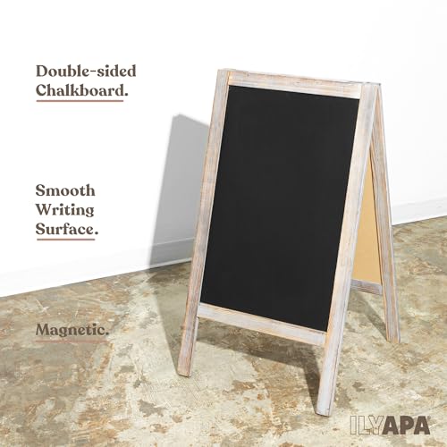 Ilyapa A Frame Chalk Board Easel Sign 40x20 in - Sandwich Signs Outdoor - color: Rustic Grey Wash