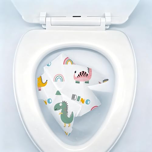 Dinosaur Toilet Seat Covers Disposable 100 Pack,Large Waterproof Potty Covers for Kids,Travel-Friendly Individual Packs,Perfect for Toddlers’ Potty Training in Public Restrooms - size: 100 Pack