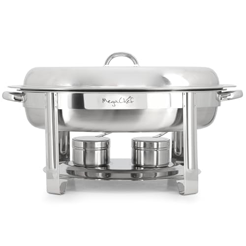 MegaChef 5.8 Quart Oval Stainless Steel Professional Kitchen Chafing Dish/Food Warmer/Buffet Server Serving Trays for Entertaining, Catering, Large Gatherings (5.8 Quart) - size: 5.8 Quart