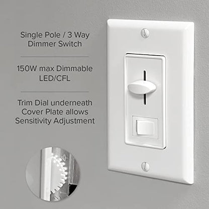 Maxxima LED Dimmer Electrical Light Switch, White, 3-Way/Single Pole Use - color: White