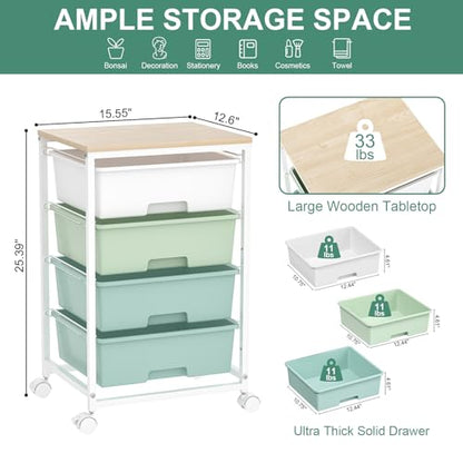 SYKIARIOL Rolling Cart with Drawers, 4-Drawer Utility Cart, Green - color: Green