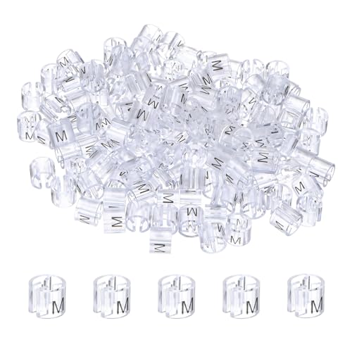 M METERXITY 100-Pack Clothes Hanger Markers, Plastic m Size Tag Garment Color Coded Size Clips Fit 3mm-5mm Rod for Clothing/Wire Hangers, Colored Coding Marker [Transparent] - color: Transparent, size: Medium