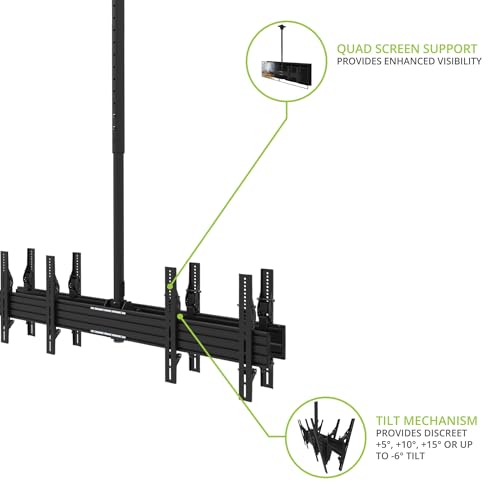 Kanto CM600B4B Back-to-Back Quad TV Ceiling Mount for 40” to 45” TVs | 200 lb Weight Capacity | Height Adjustable | Up to +15°/-6° Tilt | Hidden Cable Management - style: Commercial - Quad TV - For 40" to 45" TVs - Black