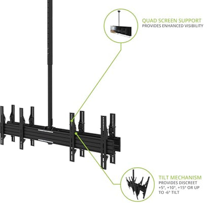 Kanto CM600B4B Back-to-Back Quad TV Ceiling Mount for 40” to 45” TVs | 200 lb Weight Capacity | Height Adjustable | Up to +15°/-6° Tilt | Hidden Cable Management - style: Commercial - Quad TV - For 40" to 45" TVs - Black