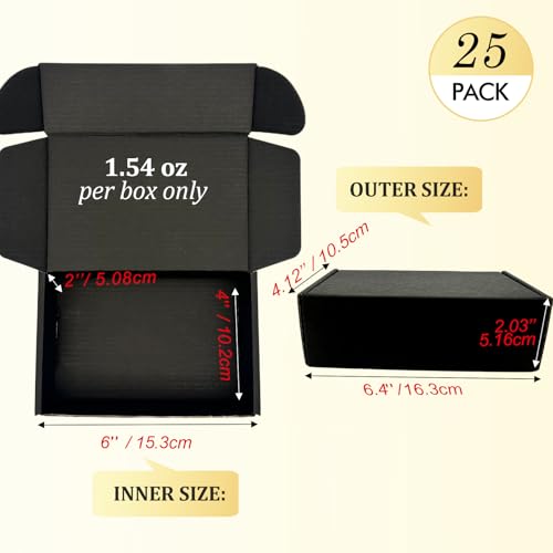 Small Shipping Boxes 6x4x2, Set of 25, Black Corrugated Cardboard Box Mailer (YD642-25BK) - color: Black-25 Pack, size: 6x4x2''
