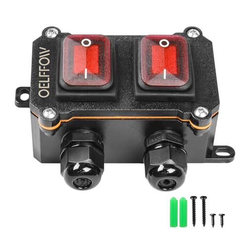 Waterproof On Off Toggle Switch Double Switch/Outlet with Red Light Rocker Button Inline Cord Switch DPST AC/DC 20A-125V,16A-250V,30A-24V,35A-12V, IP66 - color: Red/2 Switch/2 Outlet