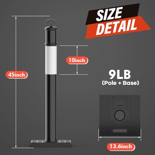 RoadHero 45 Inch Traffic Delineator Post Cones with Base, Black, 3 Pack - color: Black