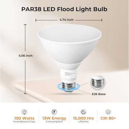 GvvooHome Soft White PAR38 LED Flood Light Bulbs Outdoor, 100W Equivalent - color: Soft White, size: 2 Pack