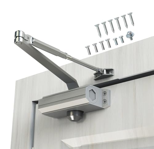 Automatic Door Closer Heavy Duty Fire Prevention Spring Hydraulic Aluminum Alloy Surface Mounted Residential Commercial Grade Door Closer Adjustable Speed Door Weights 187-231 Lbs Size3-Silver - color: Silver, size: Size3 Model 1883-Door Weight 187-231 Lb
