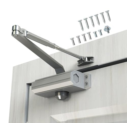 Automatic Door Closer Heavy Duty Fire Prevention Spring Hydraulic Aluminum Alloy Surface Mounted Residential Commercial Grade Door Closer Adjustable Speed Door Weights 99-187 Lbs Size2-Silver - size: Size2 Silver-Door Weight 99-187 Lbs